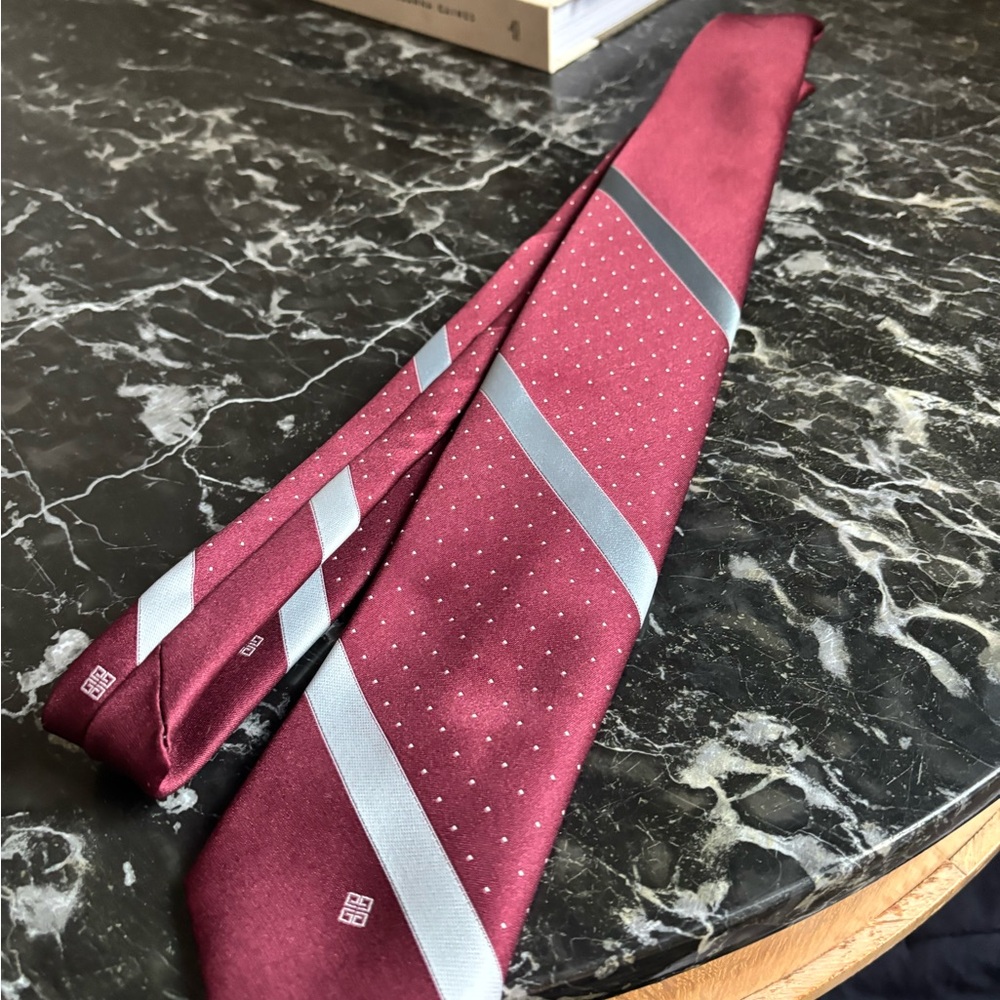 Vintage Givenchy Burgundy and Silver Men's Tie Prom - Picture 1 of 5